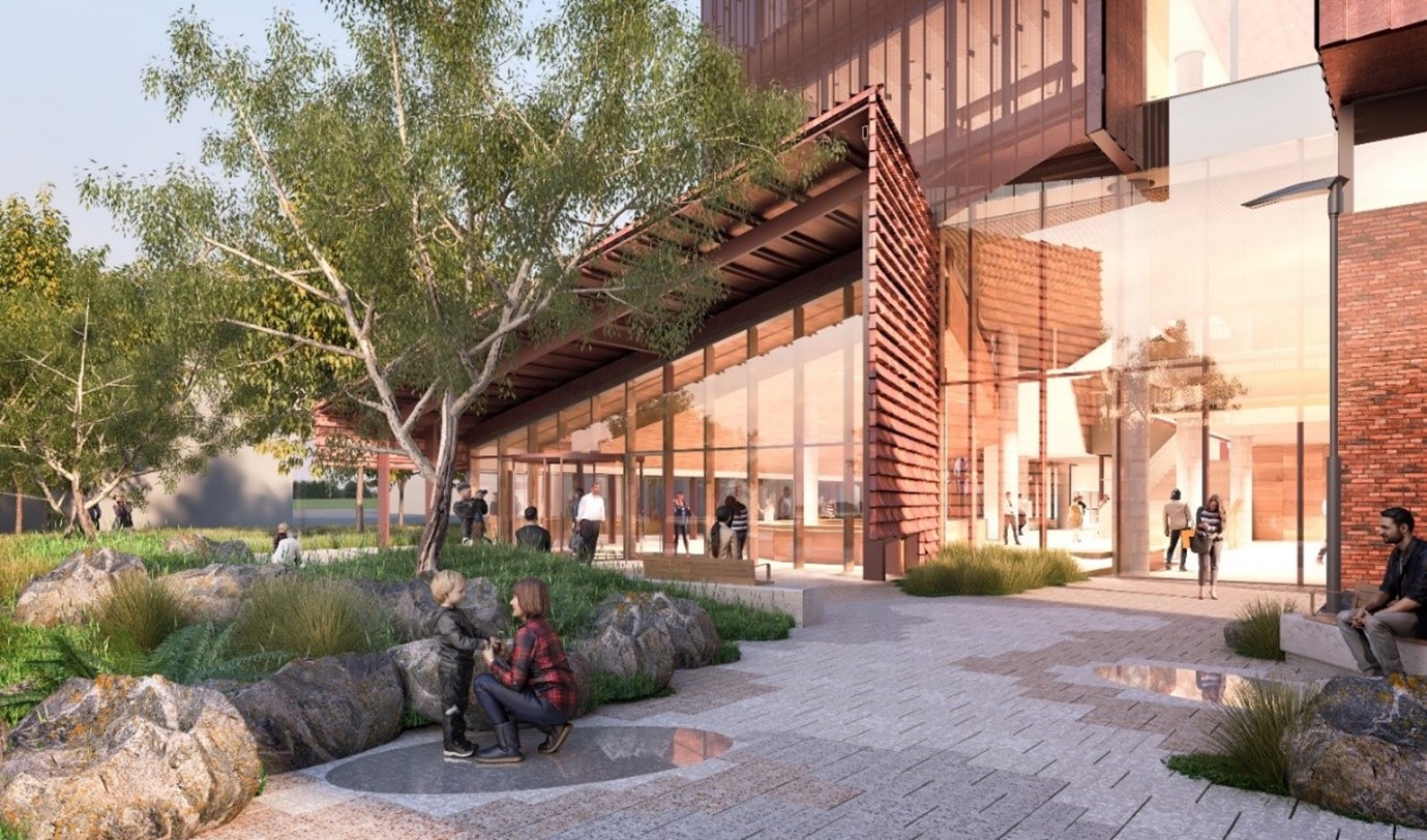 Artist impression: a courtyard paved to symbolise a smoking ceremony and landscaped to represent Dja Dja Wurrung Country.
